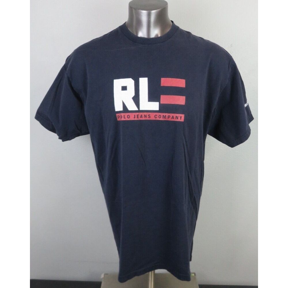 Vintage Mens Ralph Lauren Short Sleeve Crewneck Blue T Shirt XL RL Spell Out